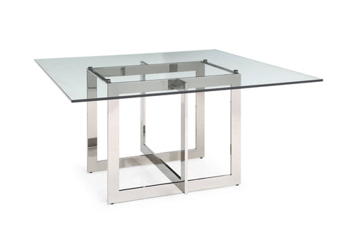 Modrest Keaton Square Modern Glass & Stainless Steel Dining Table Model VGVCT8961-DT