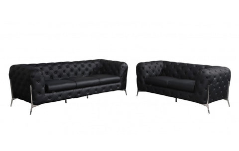 970 DivanItalia Black Sofa and Loveseat Set – Top Grain Italian LeatherModel:  970-BLACK-2PC