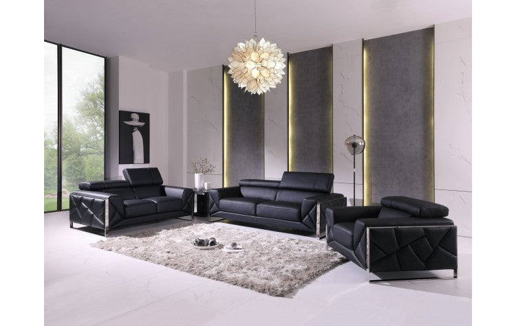 903 DivanItalia Black Sofa Set – Top Grain Italian LeatherModel:  903-BLACK
