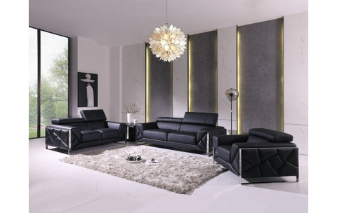 903 DivanItalia Black Sofa Set – Top Grain Italian LeatherModel:  903-BLACK
