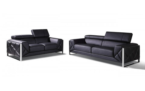 903 DivanItalia Black Sofa and Loveseat Set – Top Grain Italian LeatherModel:  903-BLACK-2PC