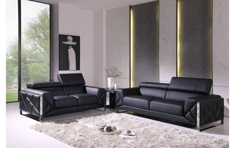 903 DivanItalia Black Sofa and Loveseat Set – Top Grain Italian LeatherModel:  903-BLACK-2PC
