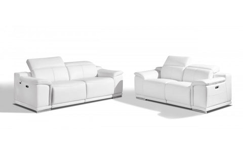 9762 DivanItalia White Power Reclining Sofa and Loveseat Set – Top Grain Italian LeatherModel:  9762-WHITE-2PC