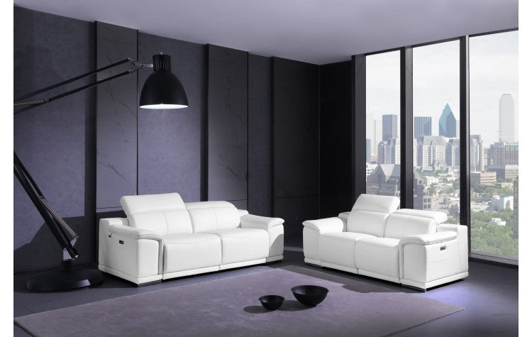 9762 DivanItalia White Power Reclining Sofa and Loveseat Set – Top Grain Italian LeatherModel:  9762-WHITE-2PC