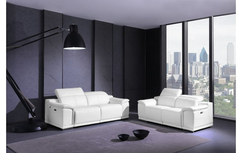 9762 DivanItalia White Power Reclining Sofa and Loveseat Set – Top Grain Italian LeatherModel:  9762-WHITE-2PC