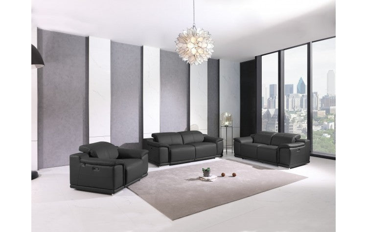 9762 DivanItalia Dark Gray Power Reclining Sofa Set – Top Grain Italian LeatherModel:  9762-DARK_GRAY