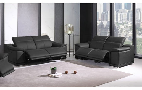 9762 DivanItalia Dark Gray Power Reclining Sofa and Loveseat Set – Top Grain Italian LeatherModel:  9762-DARK_GRAY-2PC