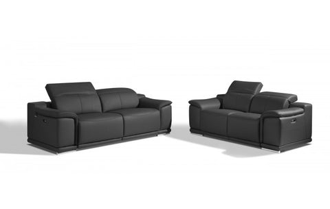 9762 DivanItalia Dark Gray Power Reclining Sofa and Loveseat Set – Top Grain Italian LeatherModel:  9762-DARK_GRAY-2PC