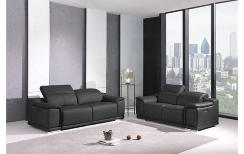 9762 DivanItalia Dark Gray Power Reclining Sofa and Loveseat Set – Top Grain Italian LeatherModel:  9762-DARK_GRAY-2PC