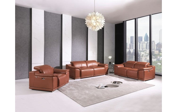 9762 DivanItalia Camel Power Reclining Sofa Set – Top Grain Italian LeatherModel:  9762-CAMEL
