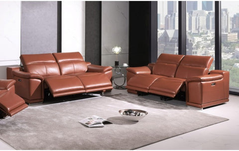 9762 DivanItalia Camel Power Reclining Sofa and Loveseat Set – Top Grain Italian LeatherModel:  9762-CAMEL-2PC