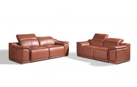 9762 DivanItalia Camel Power Reclining Sofa and Loveseat Set – Top Grain Italian LeatherModel:  9762-CAMEL-2PC