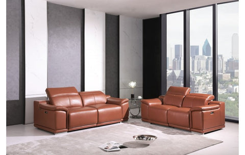 9762 DivanItalia Camel Power Reclining Sofa and Loveseat Set – Top Grain Italian LeatherModel:  9762-CAMEL-2PC