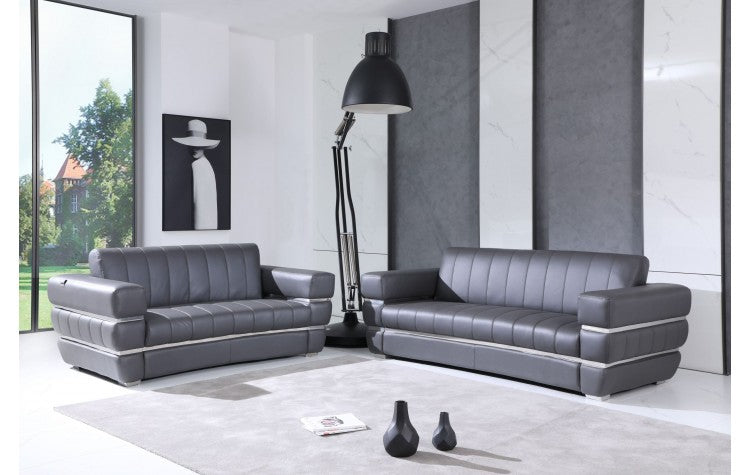 904 DivanItalia Dark Gray Sofa and Loveseat Set – Top Grain Italian LeatherModel:  904-DK_GRAY-2PC