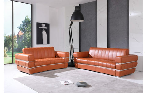 904 DivanItalia Camel Sofa and Loveseat Set – Top Grain Italian LeatherModel:  904-CAMEL-2PC
