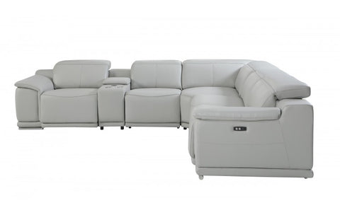 9762 DivanItalia Light Gray 6-Piece Sectional with 3 Power Recliners and 1 Console – Top Grain Italian LeatherModel:  9762-LT_GRAY-3PWR-6PC