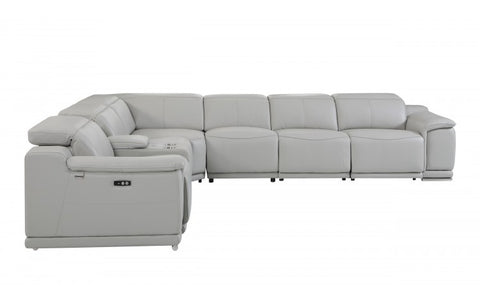 9762 DivanItalia Light Gray 7-Piece Sectional with 4 Power Recliners and 1 Console – Top Grain Italian LeatherModel:  9762-LT_GRAY-4PWR-7PC