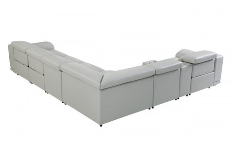 9762 DivanItalia Light Gray 7-Piece Sectional with 3 Power Recliners and 1 Console – Top Grain Italian LeatherModel:  9762-LT_GRAY-3PWR-7PC