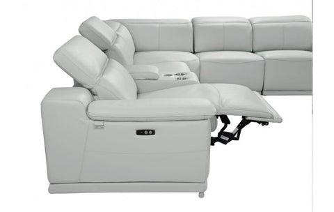 9762 DivanItalia Light Gray 5-Piece Sectional with 3 Power Recliners and 1 Console – Top Grain Italian LeatherModel:  9762-LT_GRAY-3PWR-5PC