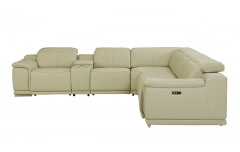 9762 DivanItalia Beige 6-Piece Sectional with 3 Power Recliners and 1 Console – Top Grain Italian LeatherModel:  9762-BEIGE-3PWR-6PC