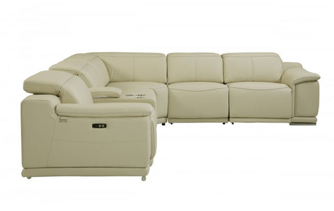 9762 DivanItalia Beige 6-Piece Sectional with 3 Power Recliners and 1 Console – Top Grain Italian LeatherModel:  9762-BEIGE-3PWR-6PC