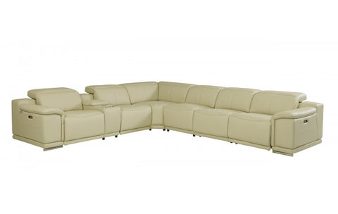 9762 DivanItalia Beige 7-Piece Sectional with 3 Power Recliners and 1 Console – Top Grain Italian LeatherModel:  9762-BEIGE-3PWR-7PC