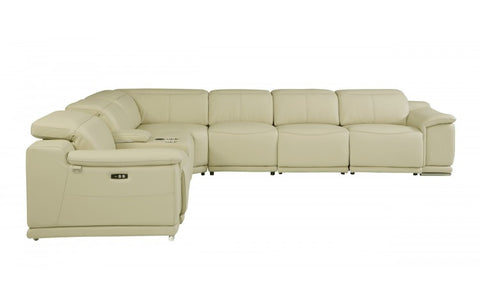 9762 DivanItalia Beige 7-Piece Sectional with 4 Power Recliners and 1 Console – Top Grain Italian LeatherModel:  9762-BEIGE-4PWR-7PC