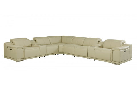 9762 DivanItalia Beige 8-Piece Sectional – Top Grain Italian Leather with 4 Power Recliners and 2 ConsolesModel:  9762-BEIGE-4PWR-8PC