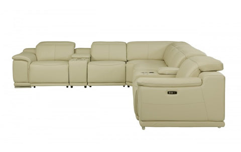 9762 DivanItalia Beige 8-Piece Sectional – Top Grain Italian Leather with 4 Power Recliners and 2 ConsolesModel:  9762-BEIGE-4PWR-8PC