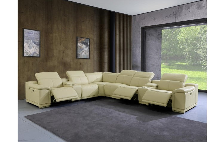 9762 DivanItalia Beige 8-Piece Sectional – Top Grain Italian Leather with 3 Power Recliners and 2 ConsolesModel:  9762-BEIGE-3PWR-8PC