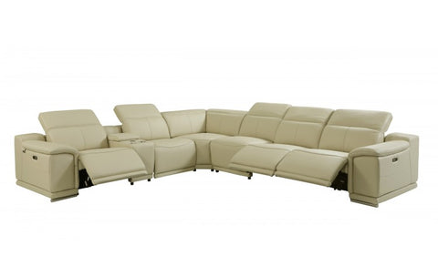 9762 DivanItalia Beige 7-Piece Sectional with 3 Power Recliners and 1 Console – Top Grain Italian LeatherModel:  9762-BEIGE-3PWR-7PC