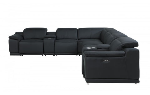 9762 DivanItalia Black 8-Piece Sectional – Top Grain Italian Leather with 4 Power Recliners and 2 ConsolesModel:  9762-BLACK-4PWR-8PC