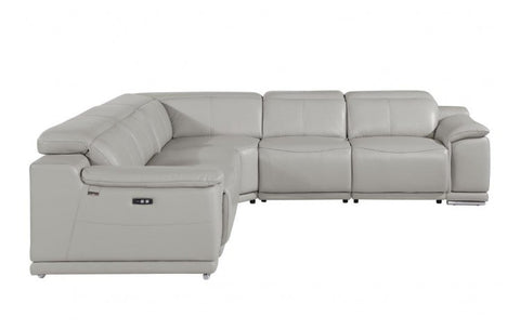 9762 DivanItalia Light Gray 5-Piece Sectional with 3 Power Recliners and 1 Console – Top Grain Italian LeatherModel:  9762-LT_GRAY-3PWR-5PC
