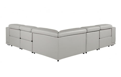 9762 DivanItalia Light Gray 5-Piece Sectional with 3 Power Recliners and 1 Console – Top Grain Italian LeatherModel:  9762-LT_GRAY-3PWR-5PC