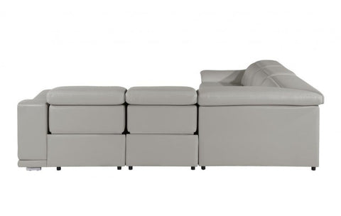 9762 DivanItalia Light Gray 5-Piece Sectional with 3 Power Recliners and 1 Console – Top Grain Italian LeatherModel:  9762-LT_GRAY-3PWR-5PC