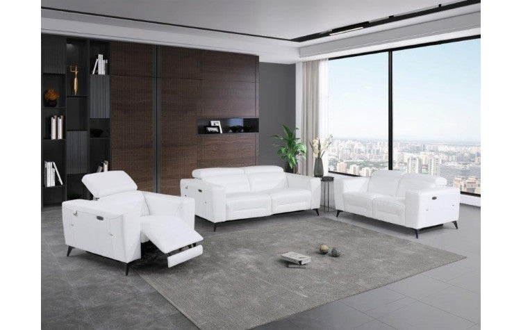 989 DivanItalia White Top Grain Italian Leather Sofa Set with Power ReclinersModel:  989-WHITE