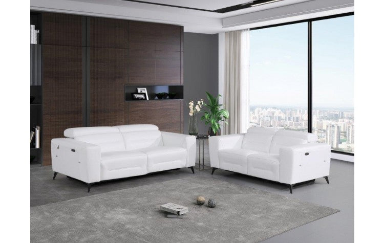 989 DivanItalia White Top Grain Italian Leather Sofa and Loveseat Set with Power ReclinersModel:  989-WHITE-2pc