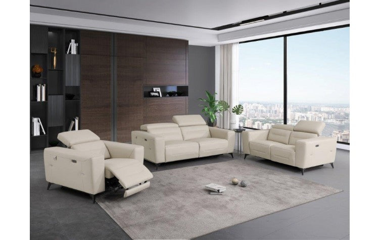 990 DivanItalia Beige Top Grain Italian Leather Sofa Set with Power ReclinersModel:  989-BEIGE-3PC