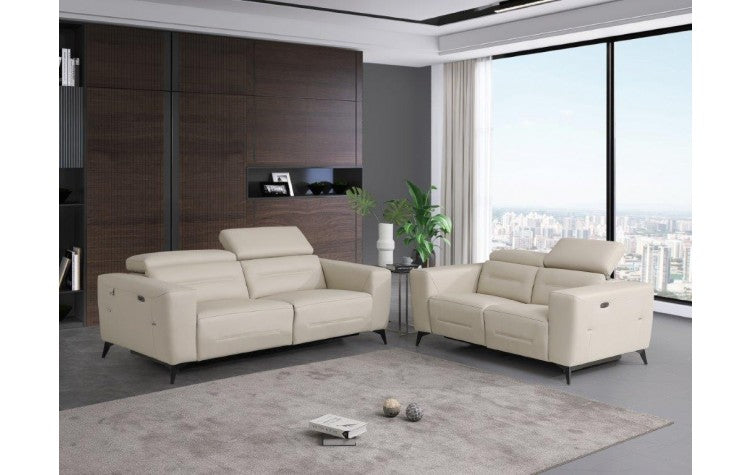 989 DivanItalia Beige Top Grain Italian Leather Sofa and Loveseat Set with Power ReclinersModel:  989-BEIGE-2PC