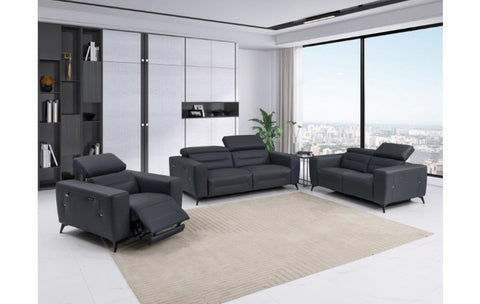 989 DivanItalia Dark Gray Top Grain Italian Leather Sofa Set with Power ReclinersModel:  989-DK-GRAY