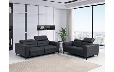 989 DivanItalia Dark Gray Top Grain Italian Leather Sofa and Loveseat Set with Power ReclinersModel:  989-DK-GRAY-2pc