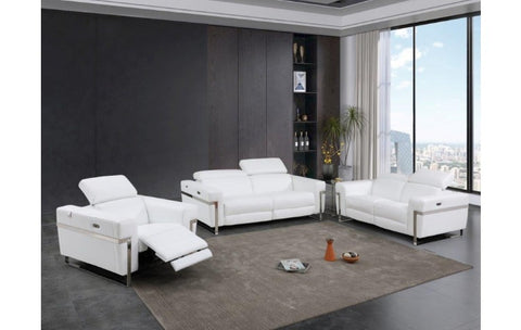 990 DivanItalia White Top Grain Italian Leather Sofa Set with Power ReclinersModel:  990-WHITE