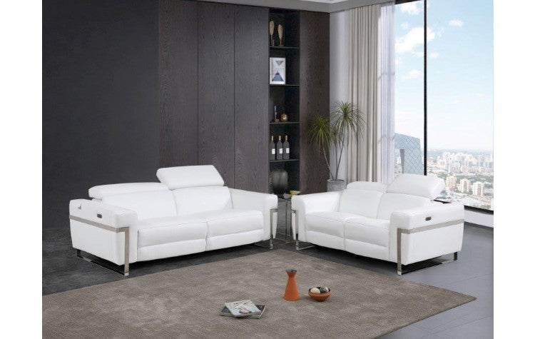 990 DivanItalia White Top Grain Italian Leather Sofa and Loveseat Set with Power ReclinersModel:  990-WHITE-2PC