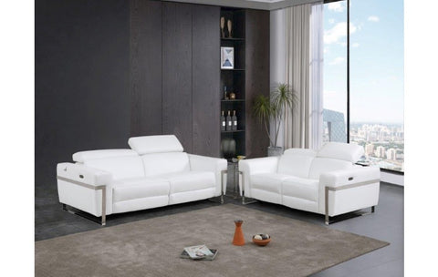 990 DivanItalia White Top Grain Italian Leather Sofa and Loveseat Set with Power ReclinersModel:  990-WHITE-2PC