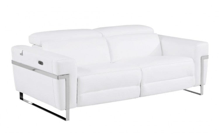 990 DivanItalia White Top Grain Italian Leather Sofa with Power ReclinersModel:  990-WHITE-S