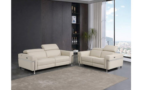 990 DivanItalia Dark Gray Top Grain Italian Leather Sofa and Loveseat Set with Power ReclinersModel:  990-BEIGE-2PC