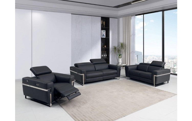 990 DivanItalia Dark Gray Top Grain Italian Leather Sofa Set with Power ReclinersModel:  990-DK-GRAY