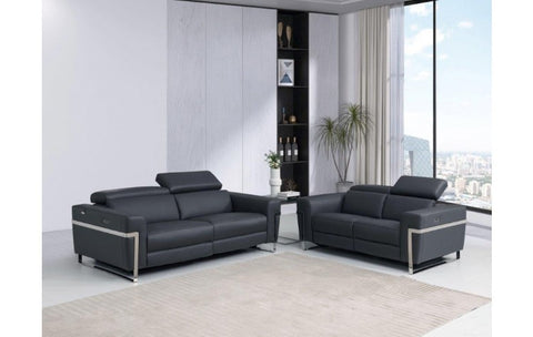 990 DivanItalia Dark Gray Grain Italian Leather Sofa and Loveseat Set with Power ReclinersModel:  990-DK-GRAY-2PC
