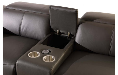 9762 DivanItalia Dark Gray 7-Piece Sectional with 3 Power Recliners and 1 Console – Top Grain Italian LeatherModel:  9762-GRAY-3PWR-7PC