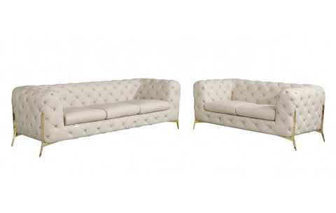 970 DivanItalia BeigeSofa and Loveseat Set – Top Grain Italian LeatherModel:  970-BEIGE-2PC